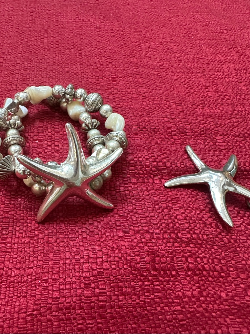Silver Starfish Beaded Bracelet Set - Silver